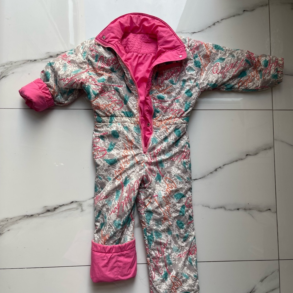Vintage Hot Gear Kids 90s Snowsuit Vibrant Colorblock Pink Ski Winter One-Piece